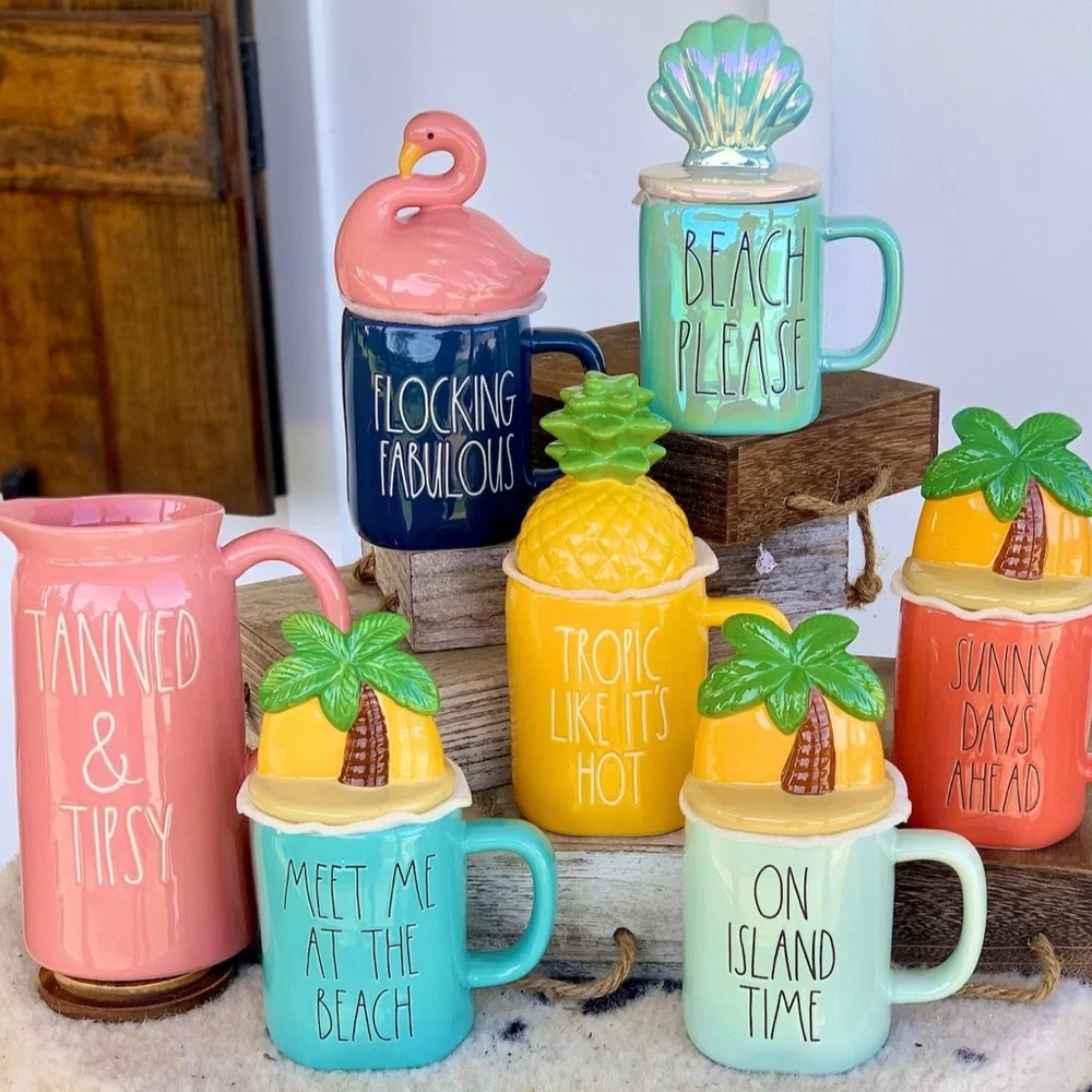 Rae Dunn Meet Me At‎ The Beach Mug With Palm Tree Topper 🏝